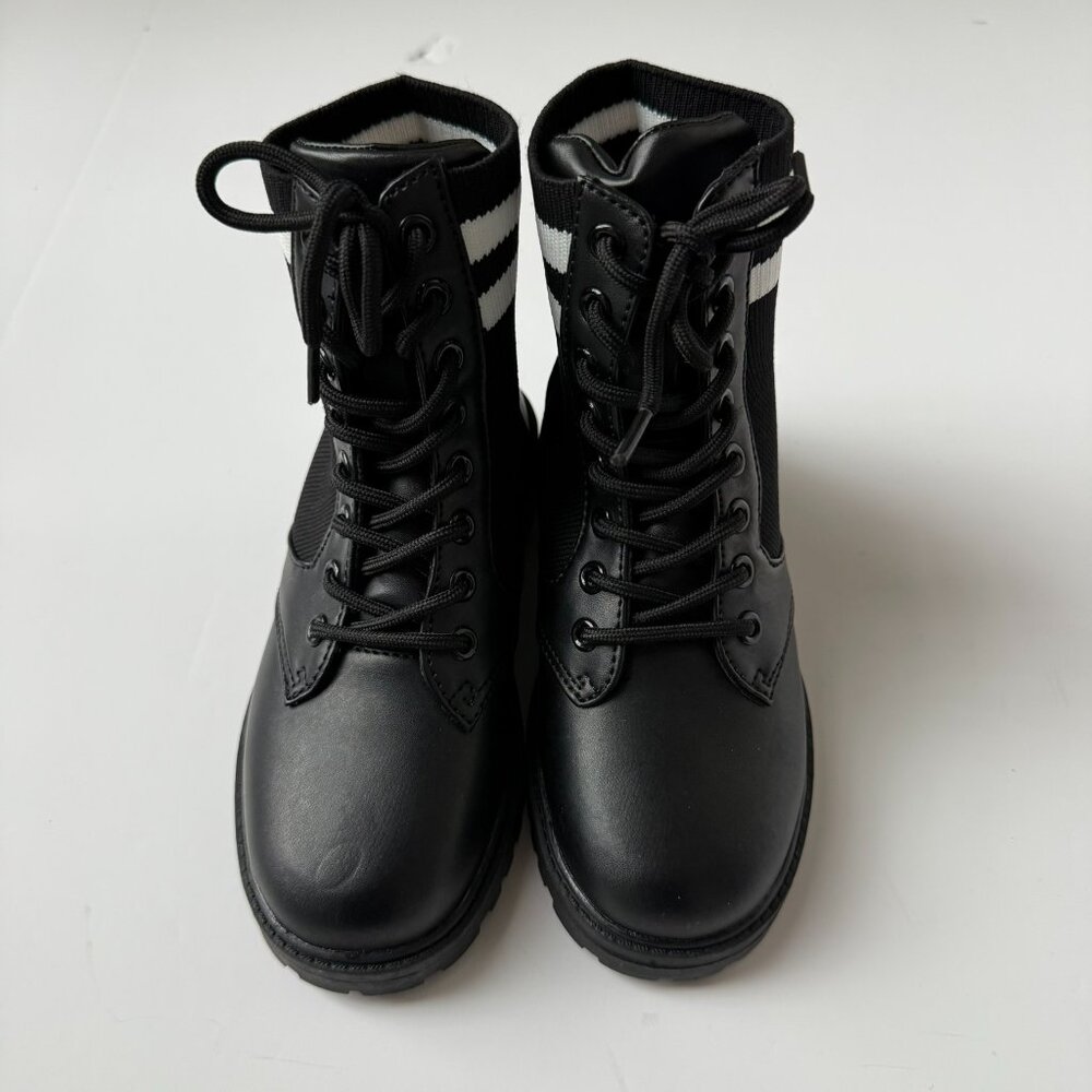Black Combat Boots Size 13 | Stripe Knit Collar Lace-Up | NWOT - Picture 2 of 7